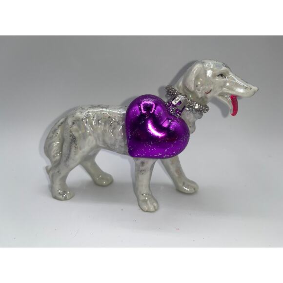 Vintage Valentine's Day Iridescent Dog Pink Tongue Diamond Heart Bow Collar OOAK - Picture 2 of 16